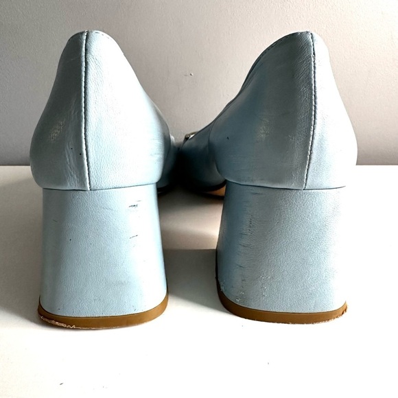 SCARLET Made in Italy, Low Block Heel, Leather, Baby Blue, Buckle Detail, Sz 8.5 - Picture 7 of 11